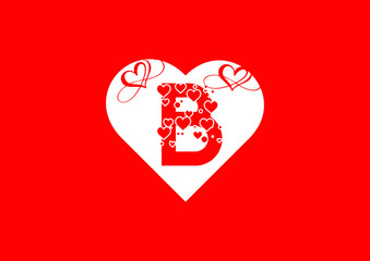 B letter logo with love icon, valentines day design template