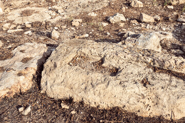 Carved  in stone for candles in the excavation of the ancient Phoenician city Tel Shikmona, on the shores of the Mediterranean Sea, near Haifa city, on north of Israel