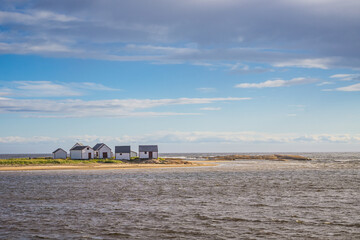 View on the "Galets", a 150 years old fishing site, now historic site, located in Natashquan, small fishing town in Cote Nord region of Quebec (Canada)