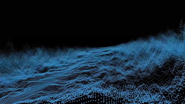 Abstract digital landscape with a field of electronic particles on a background of space. The concept of cyber, digital, parallel worlds and artificial intelligence.