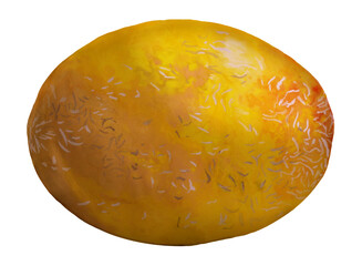 Ripe yellow melon on a white background. Gouache illustration.