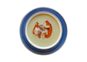 soup in bowl on isolated white background. Lentil soup