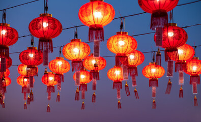 Chinese red lanterns during new year festival. © Pituk