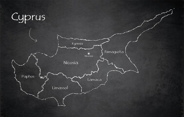 Fototapeta na wymiar Cyprus map administrative division separates regions and names individual region, design card blackboard chalkboard vector
