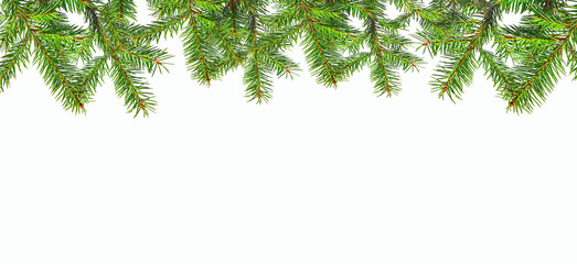 Obraz premium New Year, Christmas background, fir branches and snow. Place for text, Copy space for inscription.