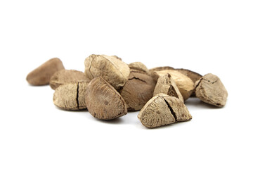 Brazil nuts or Bertholletia excelsa seeds isolated on white