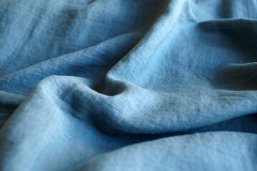 Linen fabric with pleats turquoise color texture