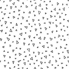 Hand drawn seamless pattern with tiny small triangles. Artistic digital paper. Endless texture backdrop. Tileable background illustration in black and white colors