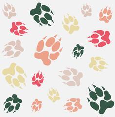 Fototapeta na wymiar Background with colorful paw prints. Vector graphics