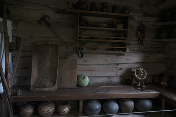 inside a Russian wooden hut