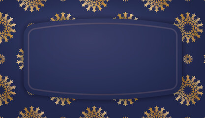Fototapeta na wymiar Baner in dark blue with a mandala with gold ornaments and a place for your text