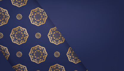 Baner of dark blue color with mandala gold ornament for design under your logo or text