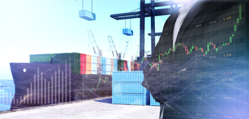 Traders and cargo ships,the business cycle is being accelerated by freight.,3d rendering