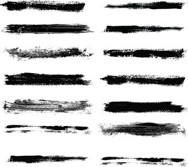set of black paint brush strokes on white background.