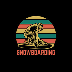 t shirt design snowboarding with snowboarder and black background vintage illustration