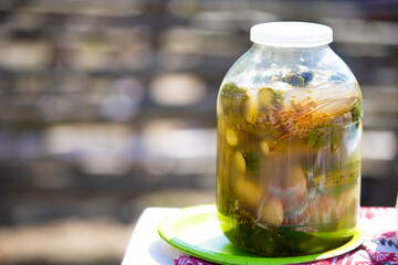 Conservation. Pickles in a glass jar.