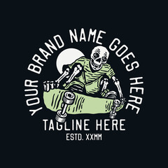 skeleton playing skateboard vintage t shirt design template