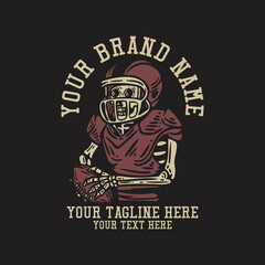 american football skeleton vintage t shirt design template