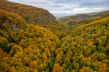 Beautiful aerial view of slovakian landscape in autumn. Mountain range Vtacnik.