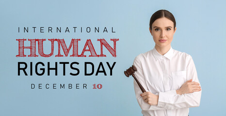 Female judge on light background. International Day of Human Rights