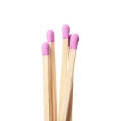 Matches with lilac heads on white background