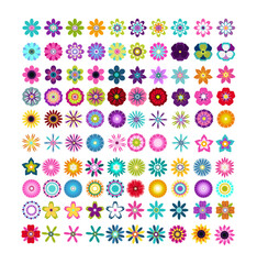 Set of flat vector geometric flowers. Objects for creating patterns, postcards, ornaments, and other designs.