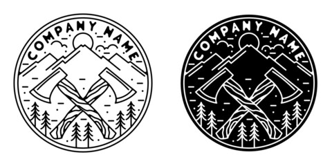 ax adventure with mountain monoline vintage outdoor badge design