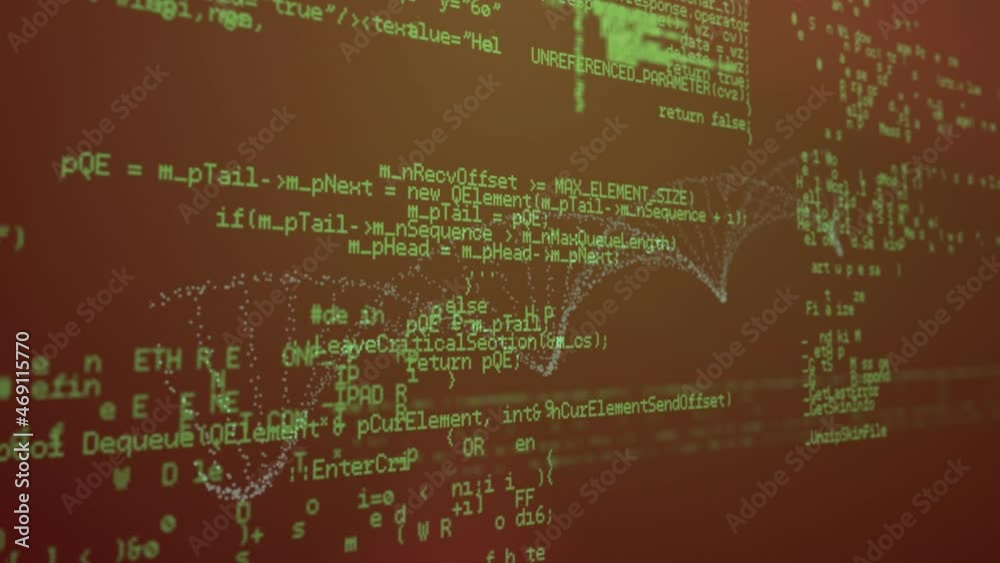 Poster animation of processing data and dna helix rotating on brown screen