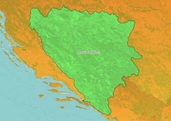 Bosnia and Herzegovina  map showing country highlighted in green color with rest of European countries in brown