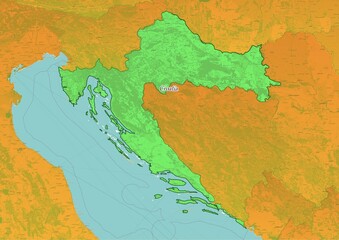 Croatia  map showing country highlighted in green color with rest of European countries in brown