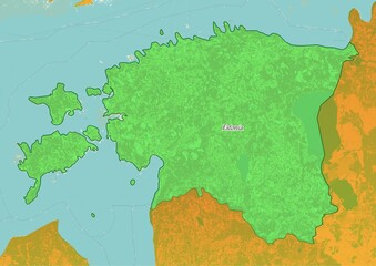 Estonia  map showing country highlighted in green color with rest of European countries in brown