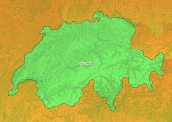 Switzerland map showing country highlighted in green color with rest of European countries in brown