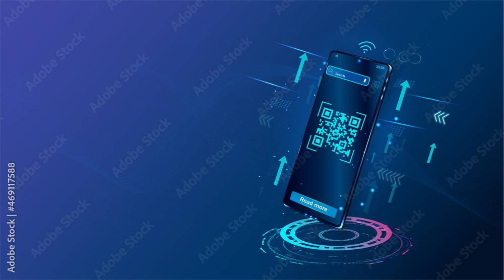 Poster the concept of qr code verification. the mobile phone reads the qr code. barcode on the smartphone s
