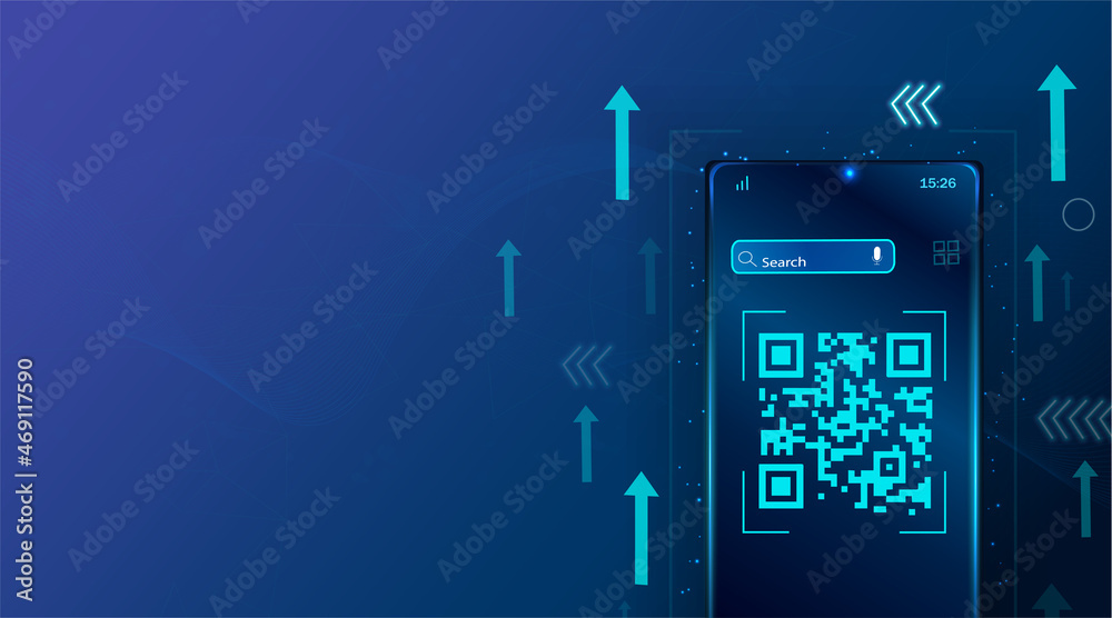 Poster the concept of qr code verification. the mobile phone reads the qr code. barcode on the smartphone s