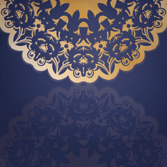 Business card template in dark blue color with vintage gold pattern for your personality.