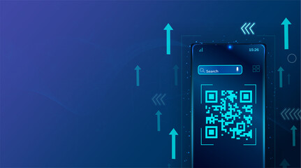 The Concept Of Qr Code Verification. The mobile phone reads the QR code. Barcode on the smartphone screen. The concept of digital technology and barcode. Scan the QR code on your smartphone. Vector
