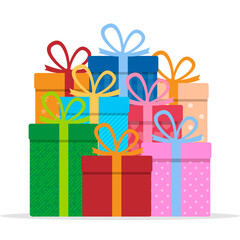 Gift box stack or pile. Vector illustration.