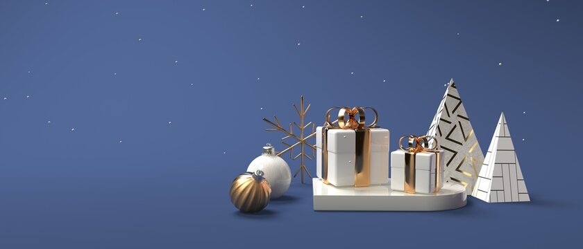 Christmas gift boxes and ornaments - 3D render illustration