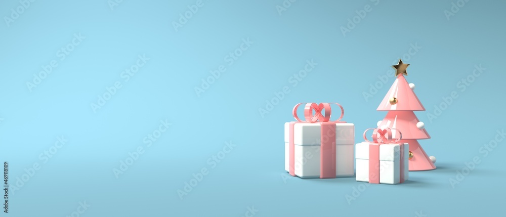 Wall mural Christmas gift boxes with a small tree - 3D render illustration - Wall murals