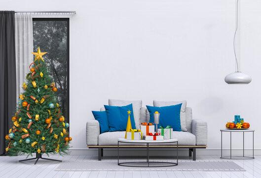 Christmas interior living room. 3d render