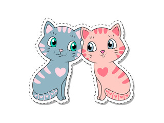 Couple of cats. Enamored boy and girl. Romance, valentines day, metaphor. Graphic elements for website. Sticker, poster, badge, icon. Greeting card for wedding. Cartoon flat vector illustration