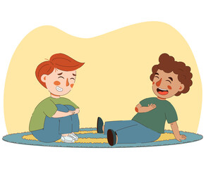 Smiling boys kids playing together vector art