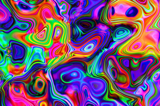 Abstract rainbow fluid texture background with metallic waves. metaverse background, 3D render illustration