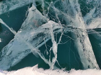 transparent ice on Lake Baikal in winter