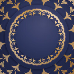 Business card template in dark blue with Indian gold pattern for your business.