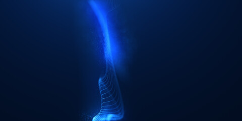 Abstract colorful digital particles wave with bokeh and light background, 3d render wave line dot background, line wave light glowing effect particular background.	