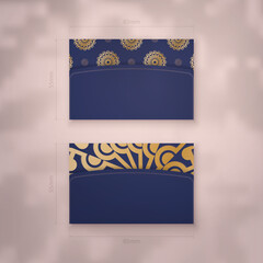 Business card template in dark blue with luxurious gold pattern for your business.