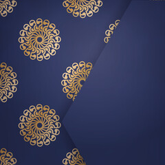 Business card template in dark blue with vintage gold ornaments for your contacts.