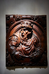 wooden bas-reliefs of busts of kings of israel from the choir stalls of the cathedral
