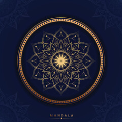 gold and blue color luxury ornamental mandala background design for print, poster, cover, brochure, flyer, banner